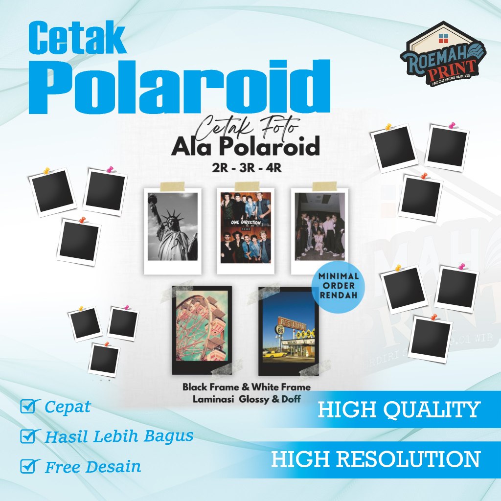 Cetak Foto Polaroid Frame Putih Print Foto Polaroid Ukuran 2R/3R/4R