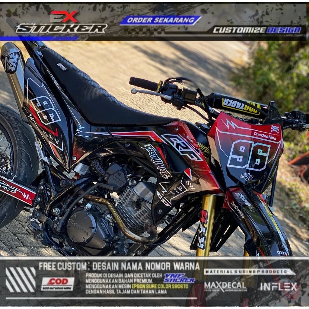 Decal crf 150 supermoto keren hitam kombinasi merah