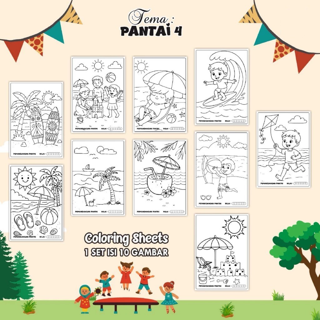 

(PANTAI 04) KERTAS MEWARAI ANAK UKURAN A4 - LEMBAR MEWARNAI MURAH READY STOCK - COLORING SHEETS ANAK PAUD/TK