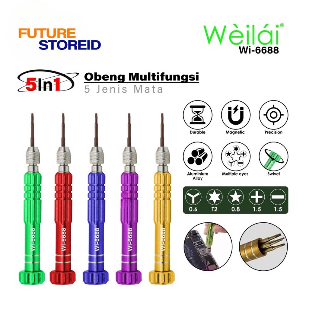 WEILAI Wi-6688 Obeng Set Magnet 5In1 - Obeng Handphone Android IP