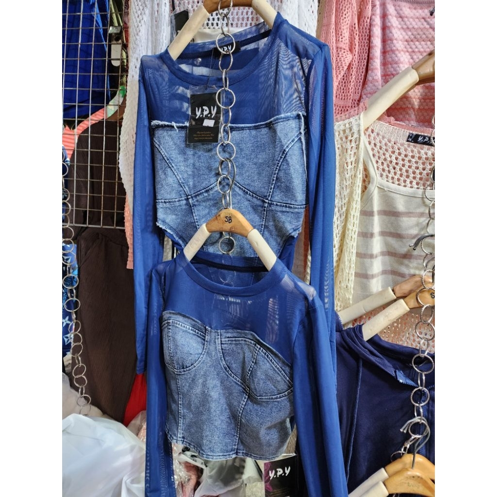 SALE READY BAJU BANGKOK mix denim jeans NAVY BKK murah chani gavana