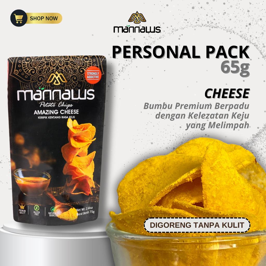 

Mannaws Potato Chips Snack Kerpik Kentang - Amazing Cheese (Rasa Keju) - Ukuran Personal Pack 65g