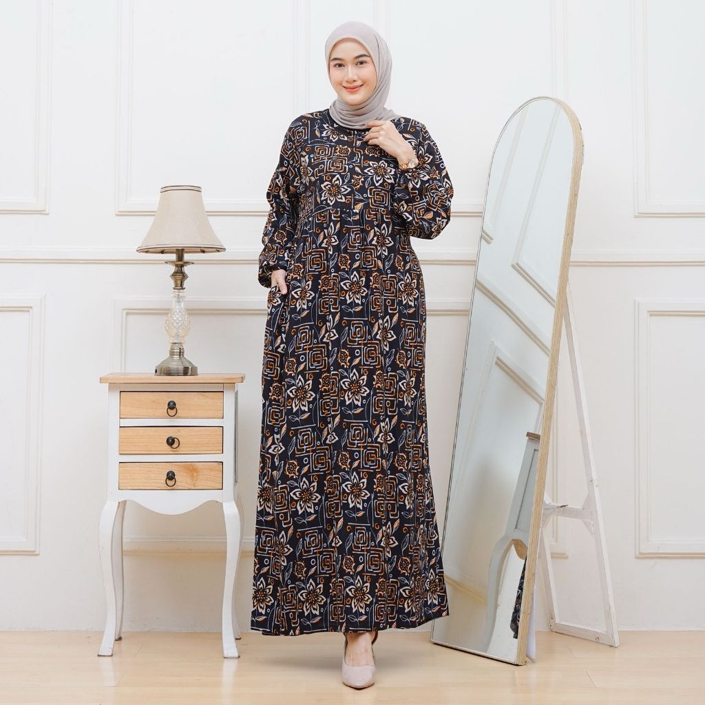 Gamis Rayon Mewah Elegan Motif Bunga Terbaru 2025