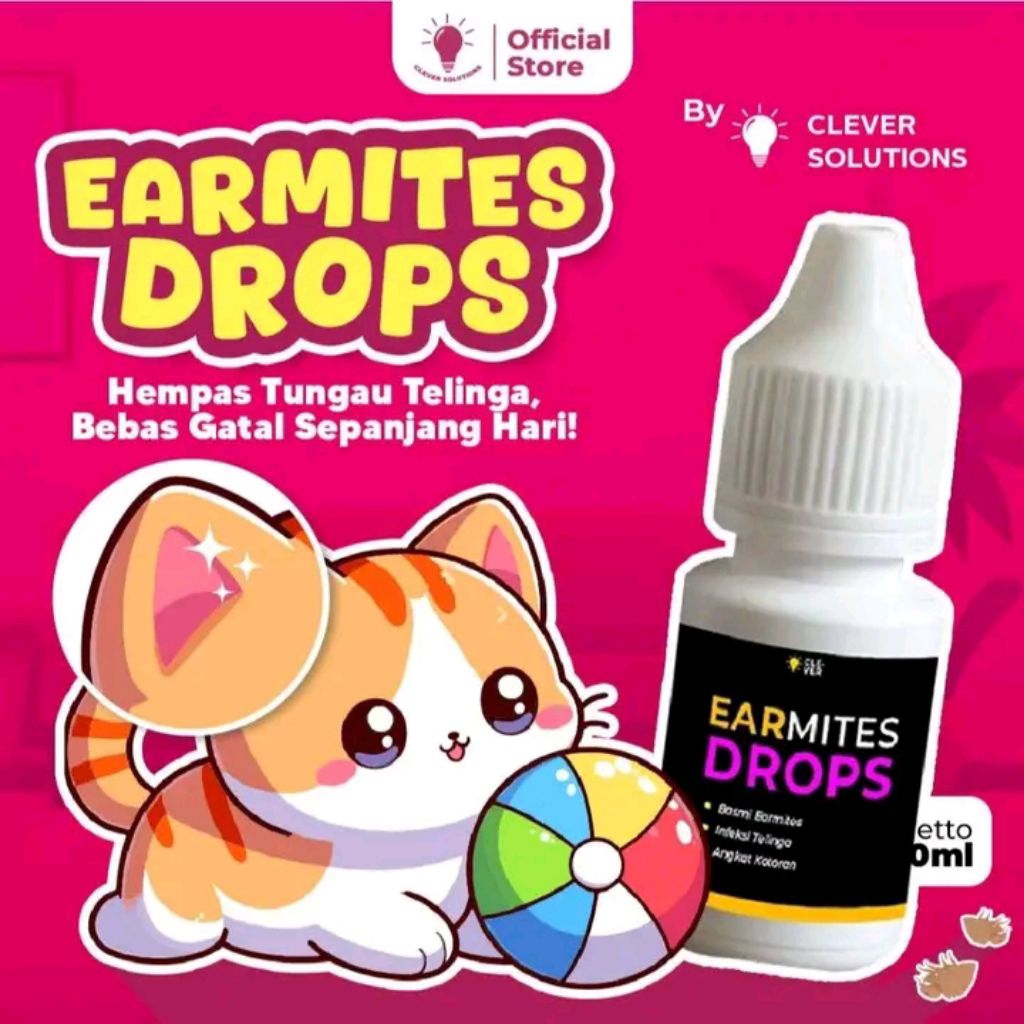 Obat Tetes Kutu Telinga Kucing EARMITES DROPS Infeksi Gatal Iritasi Radang Telinga