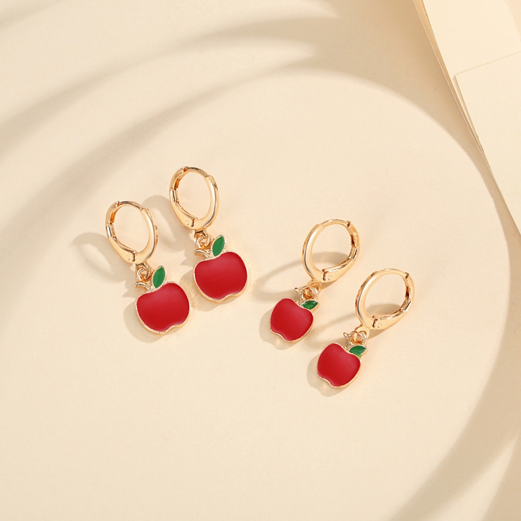LM943 【COD】 Fashion Apple Anting Anak Titanium Lapis Emas Perhiasan Imitasi Anting Anti-Pudar