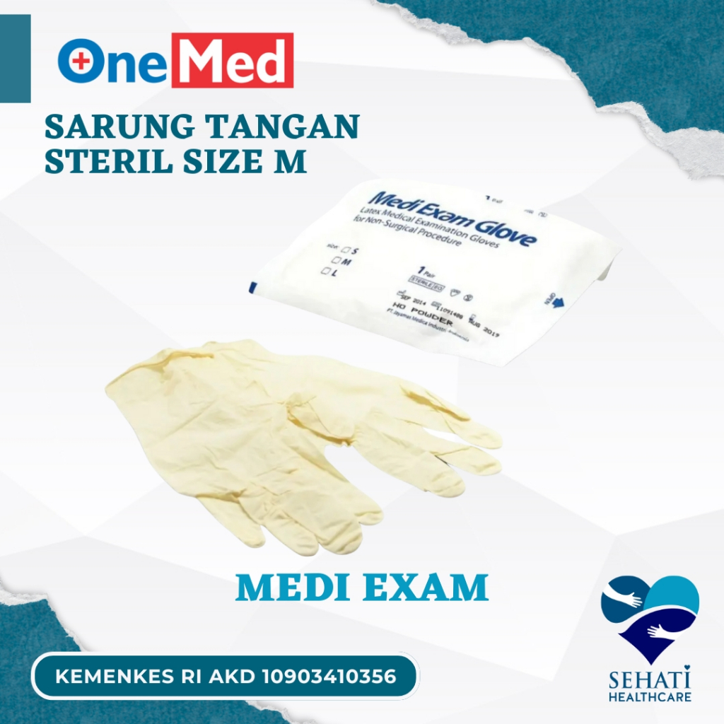 Onemed Sarung Tangan Medi Exam Glove Sterile Ukuran M Medis Handscoon Handscon Handskun Karet Latex 