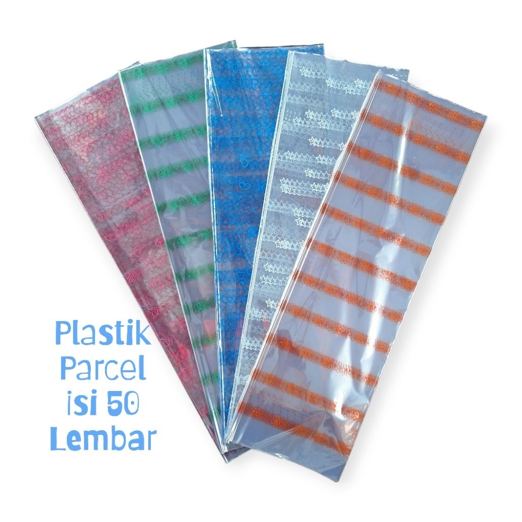 

PLASTIK PARCEL 50 lembar/bungkus parcel jumbo/plastik Transparan Motif