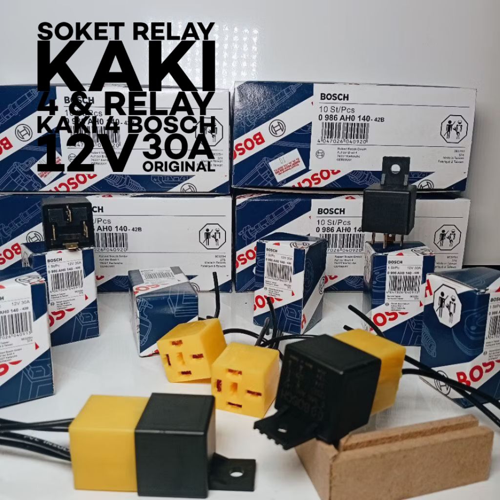 Soket Relay kaki 4 & Relay Kaki 4 Bosch 12V 30A Original