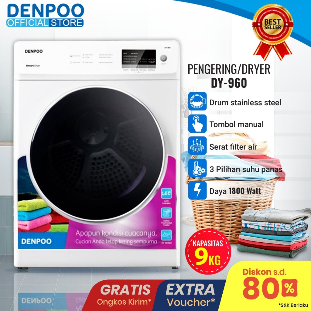 Denpoo Mesin Pengering Pakaian Laundry Mesin Dryer DY 960