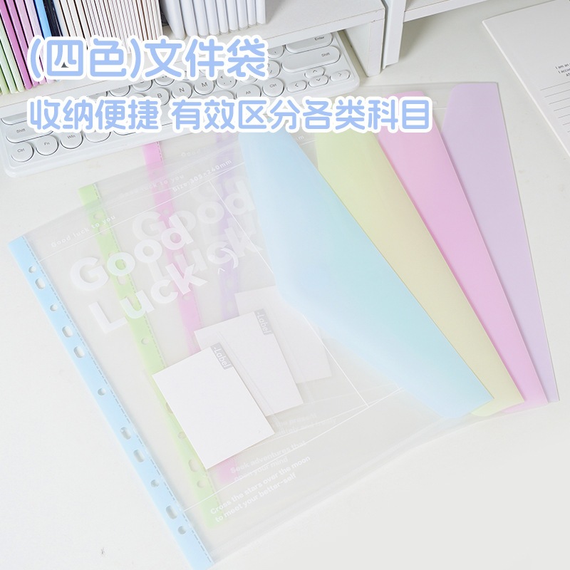 

HC-052 - 4 WARNA - MAP DOKUMENT TRANSPARAN A4 Dengan perekat dan lubang binder - Inner pocket 4 pcs