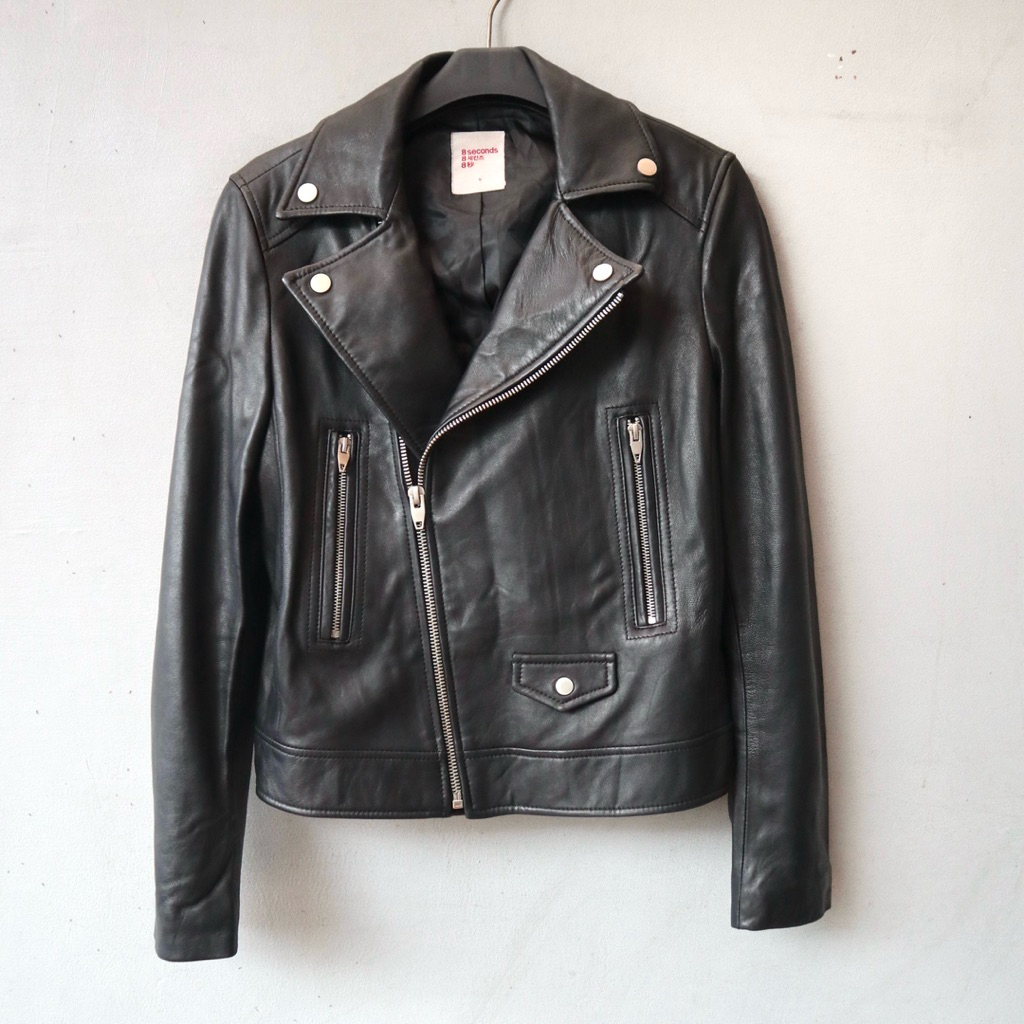 8 seconds size M kulit domba Jaket kulit asli ramones cewek biker wanita rocker rider jaket motor pr