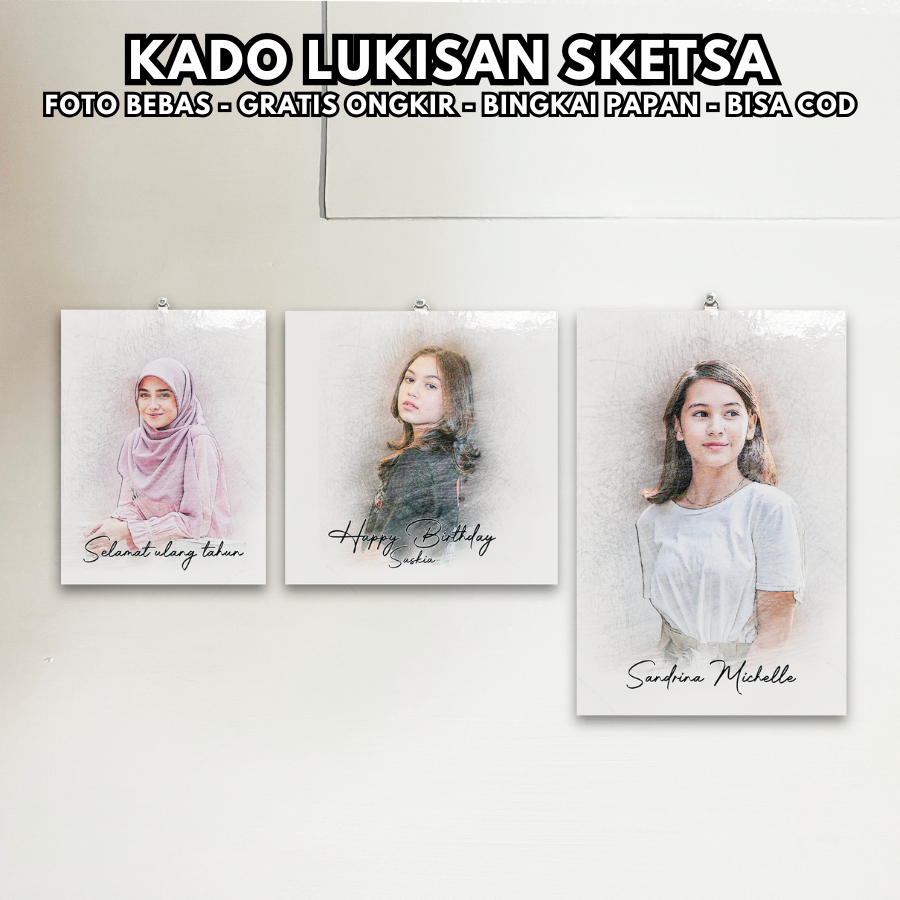 [Bisa COD] Lukisan Sketsa | Lukisan Murah | Lukisan Wajah|Kado Lukisan | Sketsa Wajah Murah