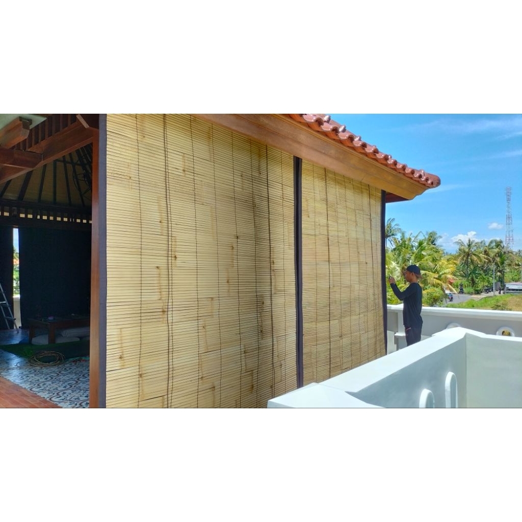 tirai bambu waterproof L 2,5m x T 2m / krey bambu lapisan kain waterproof/ krei bambu anti air / tir