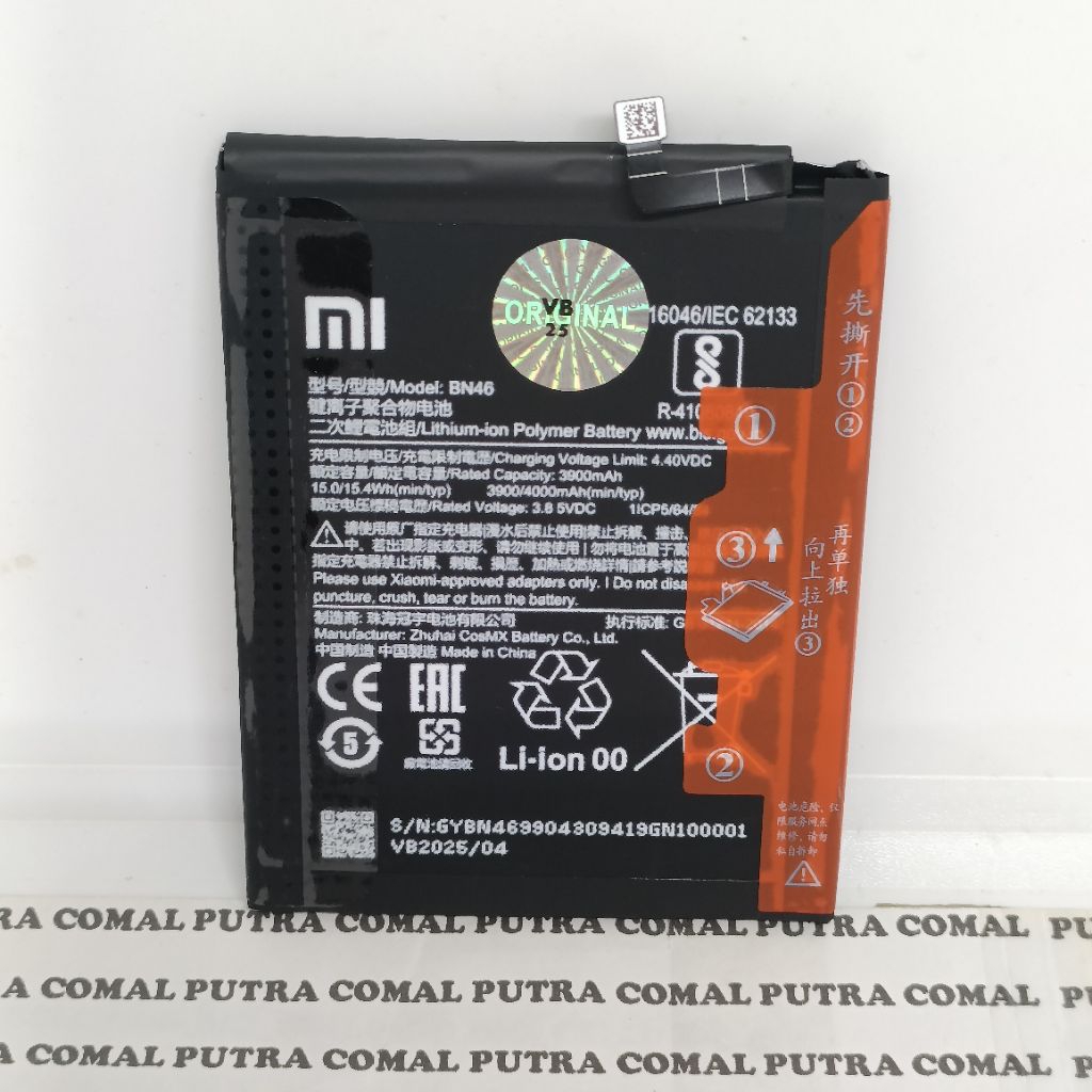 XIAOMI REDMI NOTE 8 BN46 BATRE BATERE BATTERAI BATERAI XIAOMI REDMI NOTE 8 BN46 BN-46 ORIGINAL