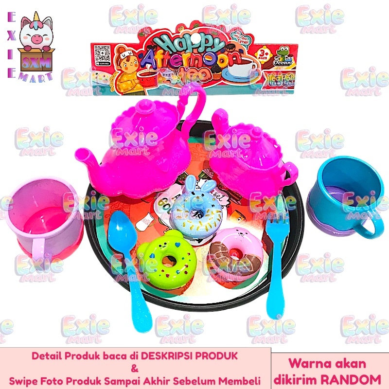 MAINAN ANAK TEKO SET + NAMPAN BULAT + DONAT KUE SET - MAINAN HAPPY AFTERNOON TEA TIME SET [OCT2172]