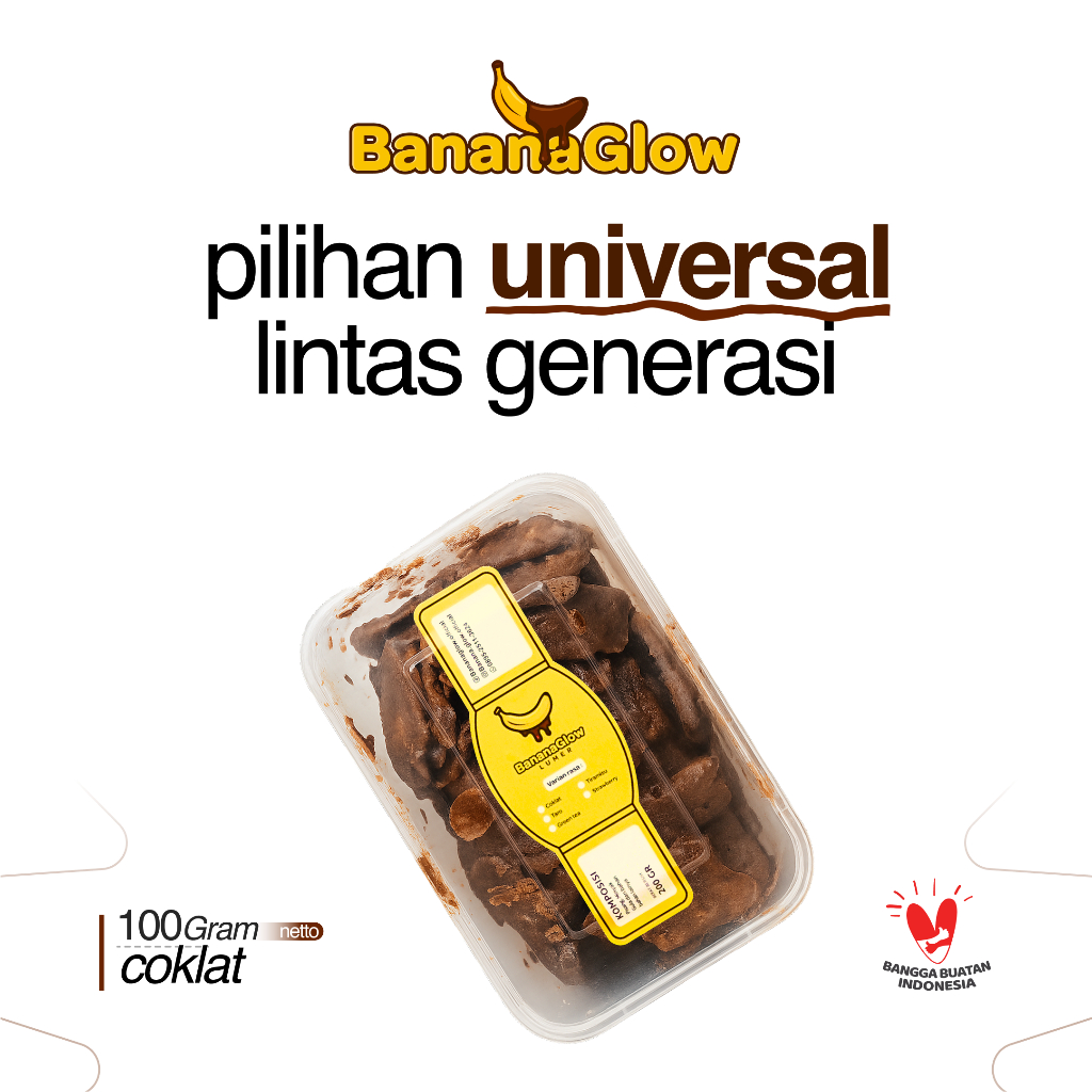 

BananaGlow - Keripik Pisang Lumer Coklat 100gr | Snack Camilan Pisang Kekinian Renyah Topping Coklat