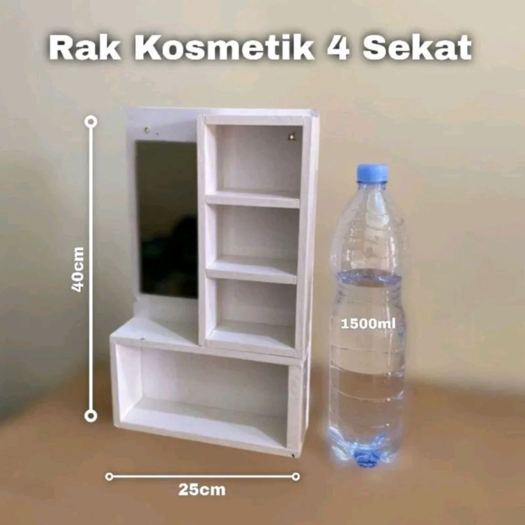 RAK KOSMETIK, RAK KOSMETIK MINIMALIS, RAK MAKE UP, CERMIN RIAS