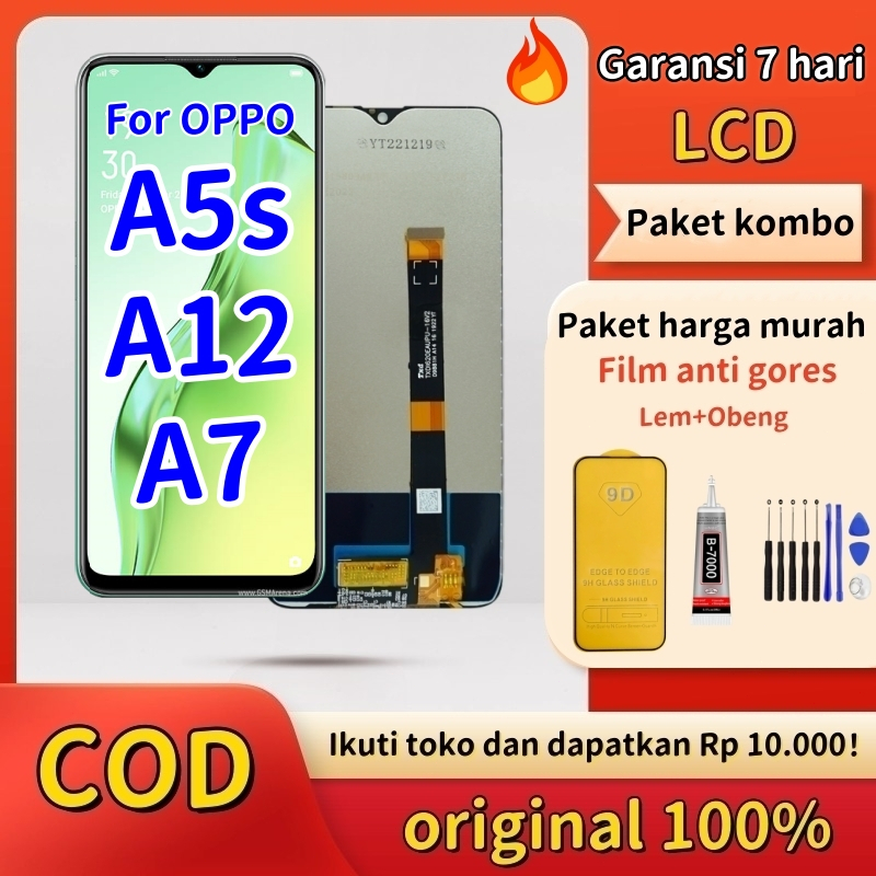 lcd HP OPPO A5s A12 A7 Realme 3 A11K original 100% Film anti gores + lem + obeng opsional Barang yan