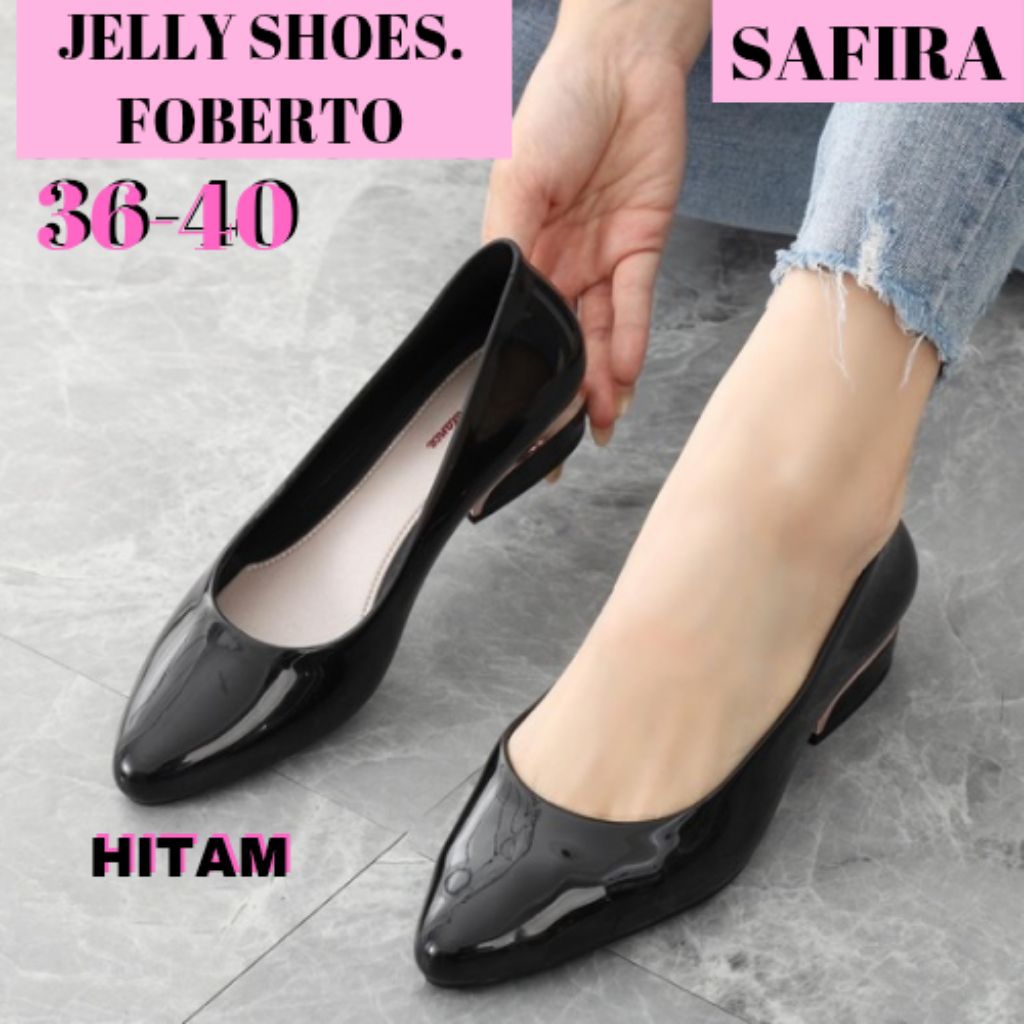 (COD) SPATU SEPATU JELLY SHOES JELLYSHOES PANSUS KERJA HITAM CEWE CEWEK WANITA IMPOR IMPORT KOREA