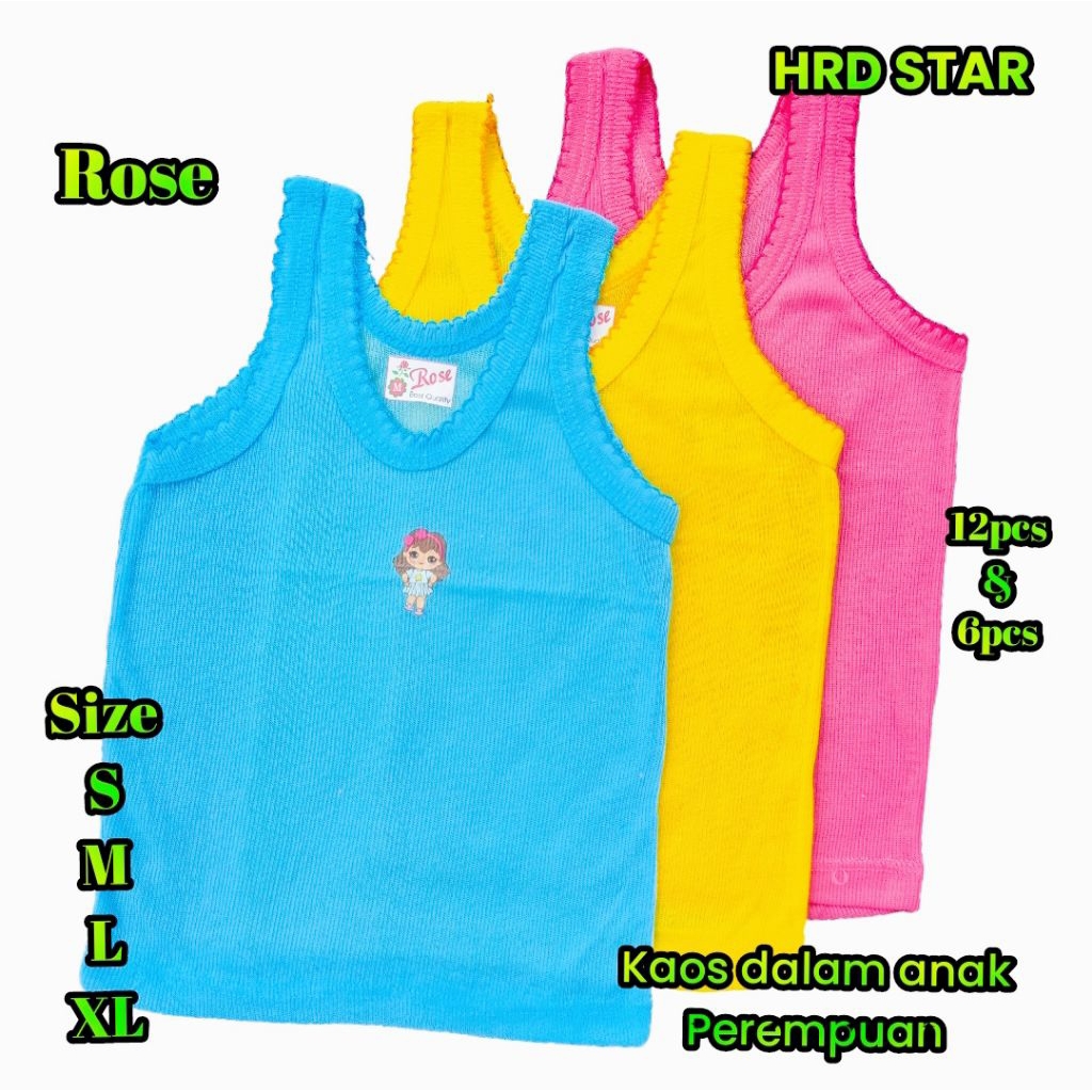 12pcs Kaos Dalam Anak Perempuan Singlet/ Lusinan Kaos Dalam Anak Perempuan Singlet Rose