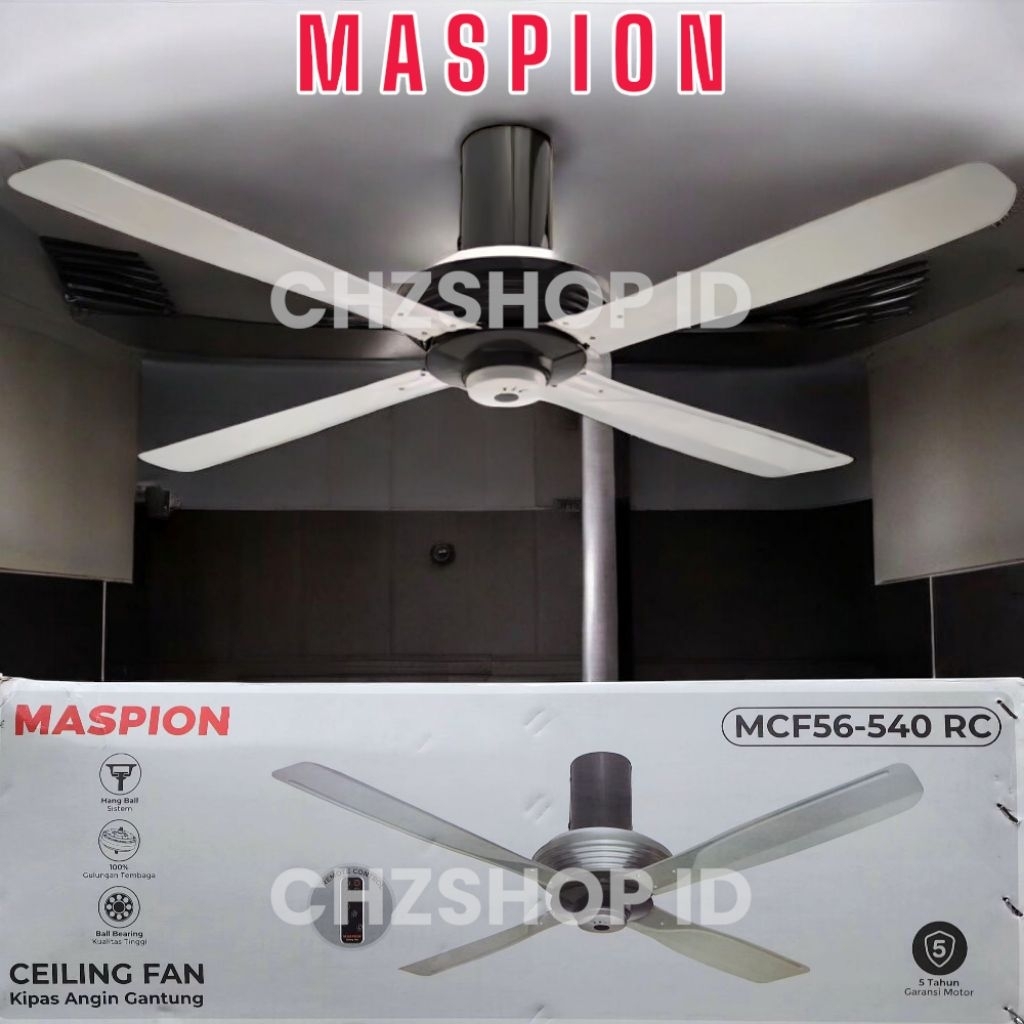 Kipas Angin Gantung Maspion 56 inch Ceiling Fan MCF56-540 RC | MCF56540RC White 5 Baling-Baling Dile