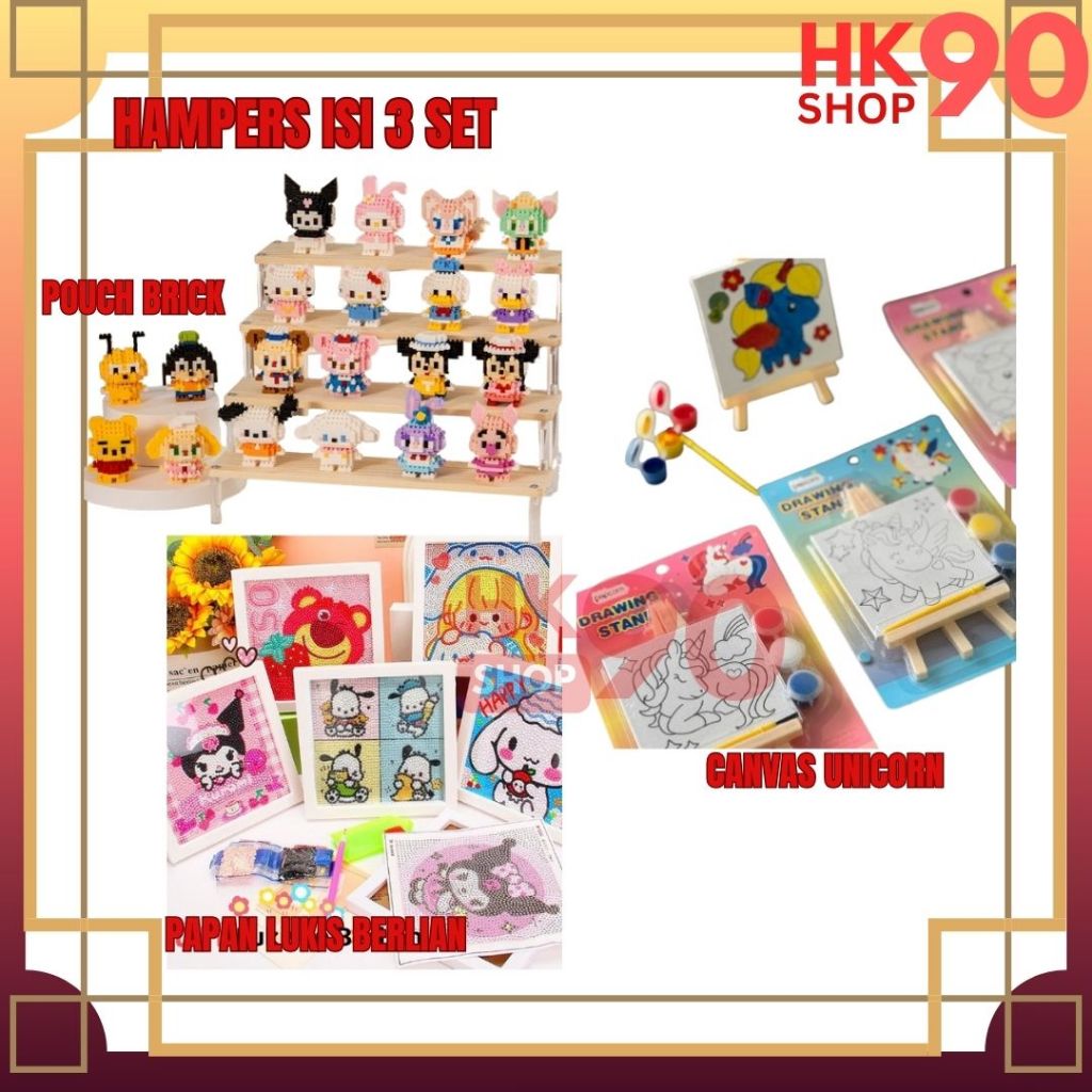 

Kado Anak Hadiah Edukatif Hampers Hadiah Ulang Tahun Kado Anak Isi 3 DIY Diamond Painting + Pouch Brick Balok + Kanvas Lukis