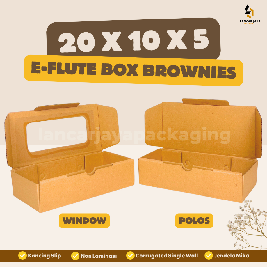 

E-FLUTE Box Kardus Coklat Packaging Brownies Olshop Sovenir Baju Kotak Kado Hampers 20x10x5 cm