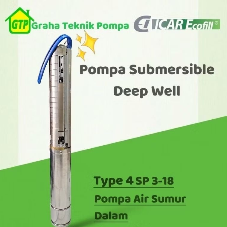 Pompa Submersible Deep Well Icar Ecofill 4 SP 3-18
