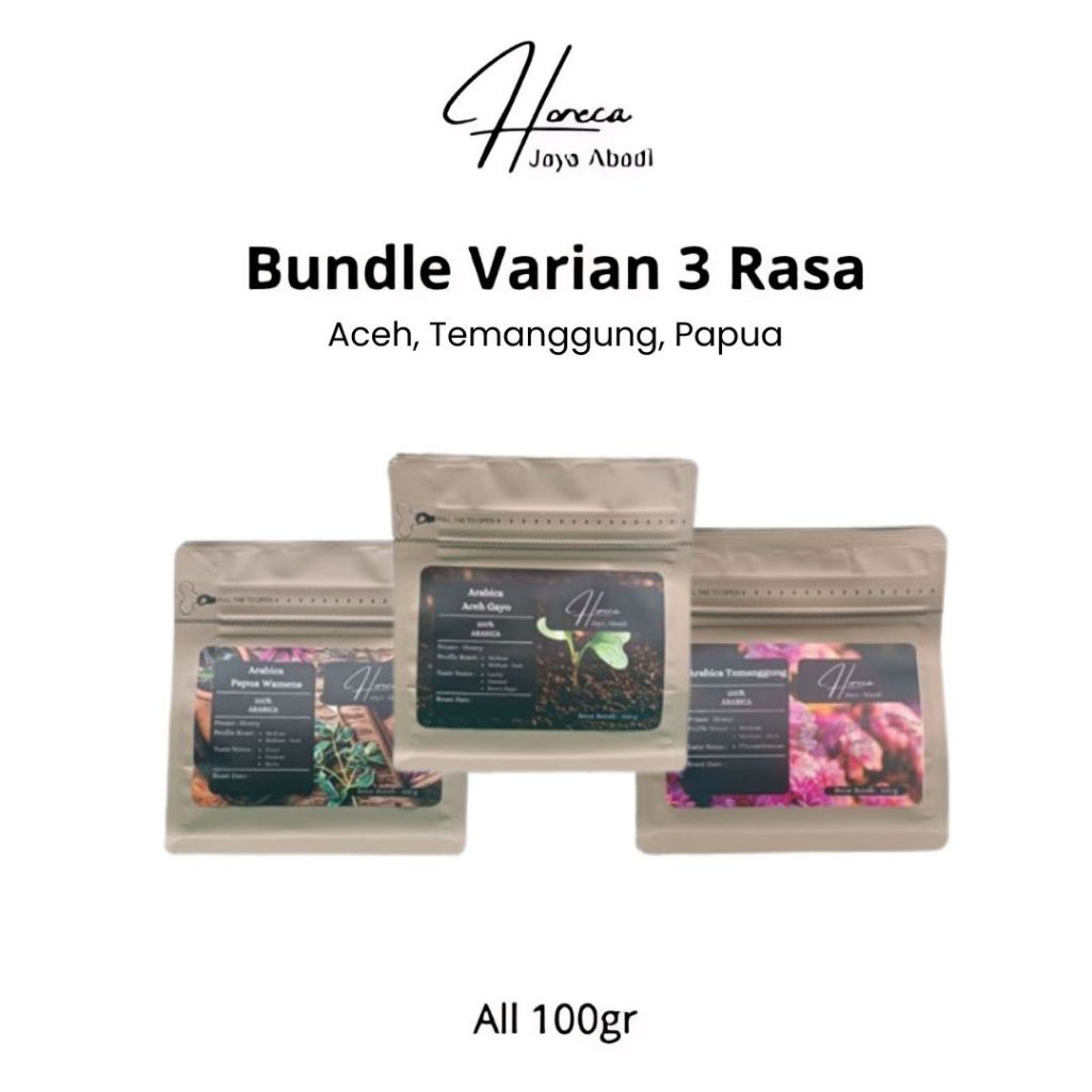 

Horeka Jaya Abadi Bundle of 3 - Kopi Aceh, Temanggung, Papua - 100gr