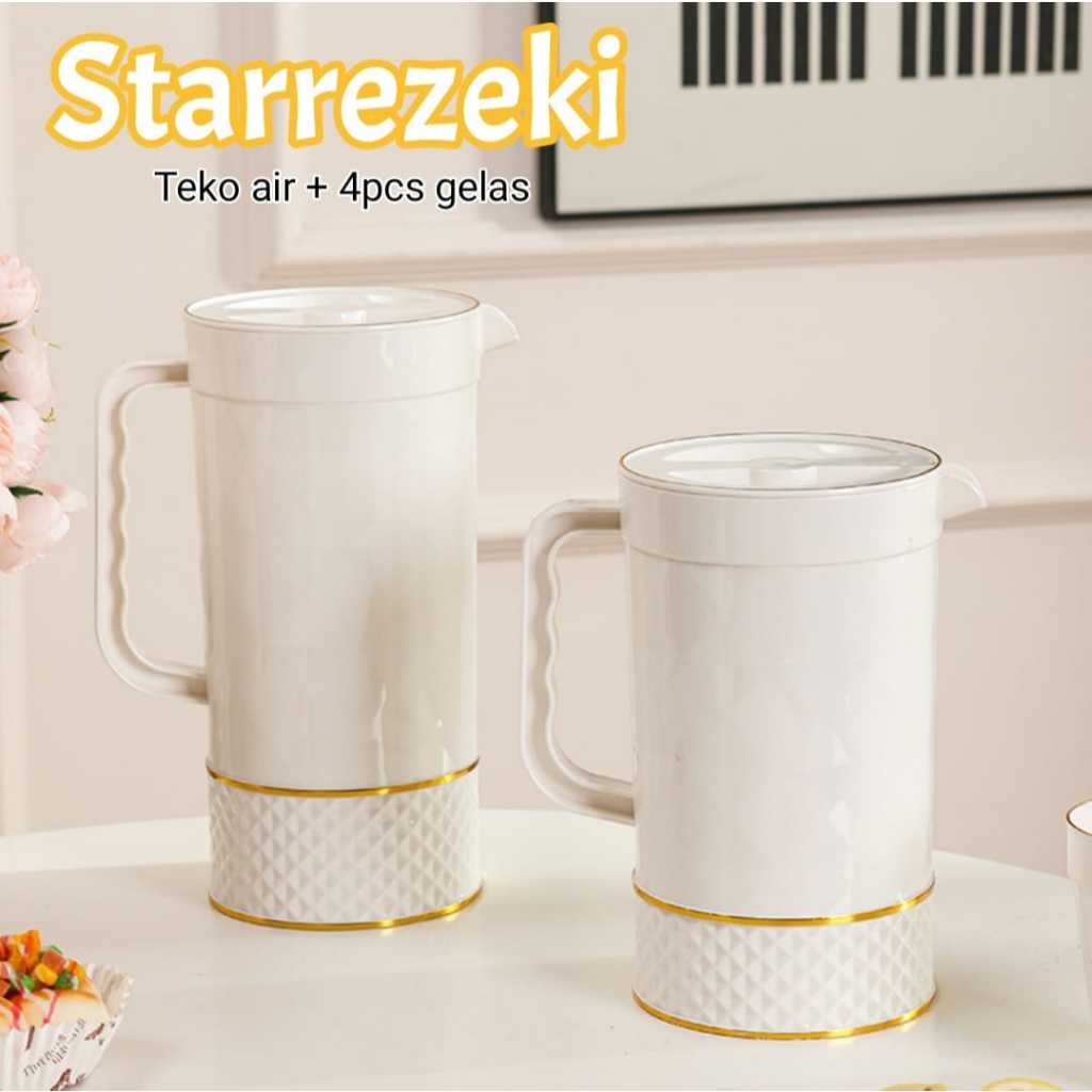 Set Teko Air Plastik 1.5L + Gelas/ Wadah Dispenser Air Minum Minimalis/ Ceret Air Dingin