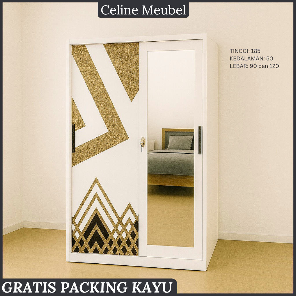 KARSINDO. Lemari Pakaian 2 Pintu Besi Sliding Cermin | Lemari Baju Sleding Besi
