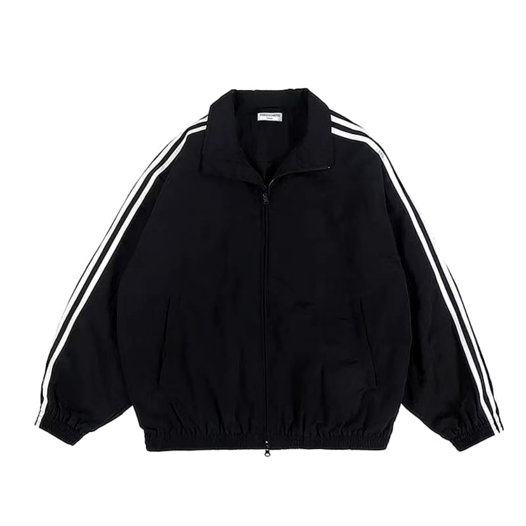 Jacket Track Distro/ Jaket Winbreaker Coat Jaket Parasut Shoft Side Stripe Panjang Putih Tebal