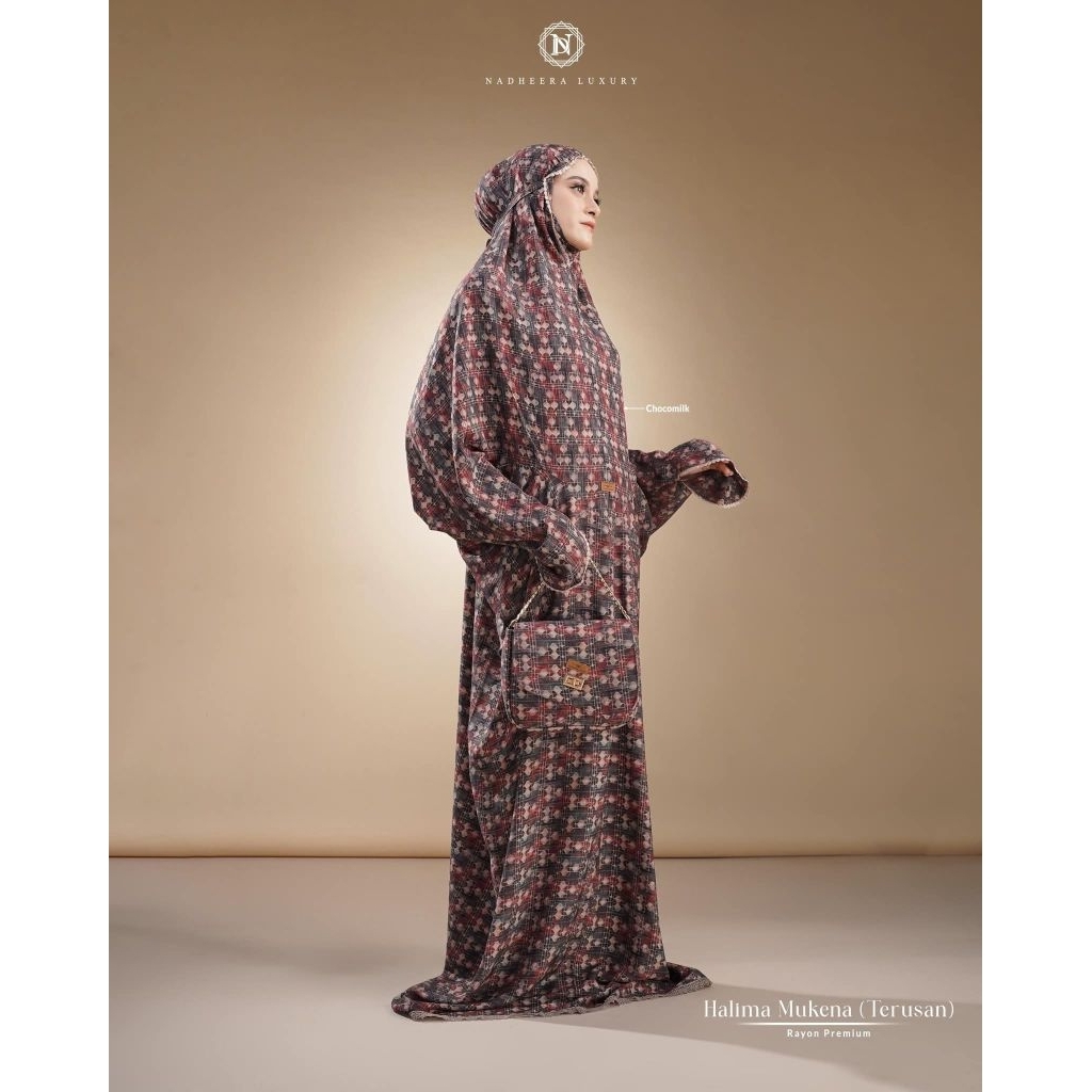 (READY)HALIMA MUKENA TERUSAN promo by nadhera Luxury bisa COD✅free pouch cantik