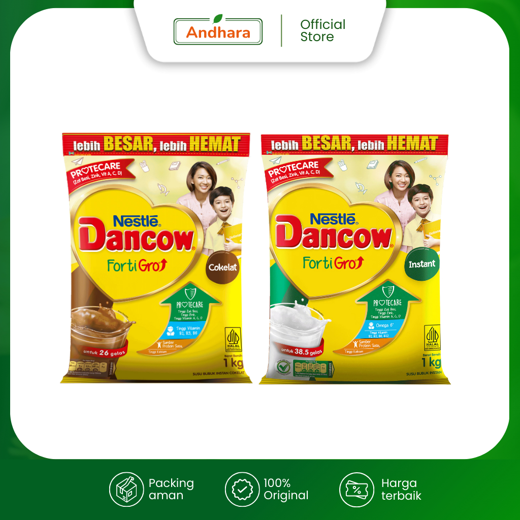 

Nestle Dancow Fortigro Protecare 1Kg - Susu Bubuk Remaja Usia 6 hingga 12 tahun - 1000gr Rasa Cokelat/ Instant