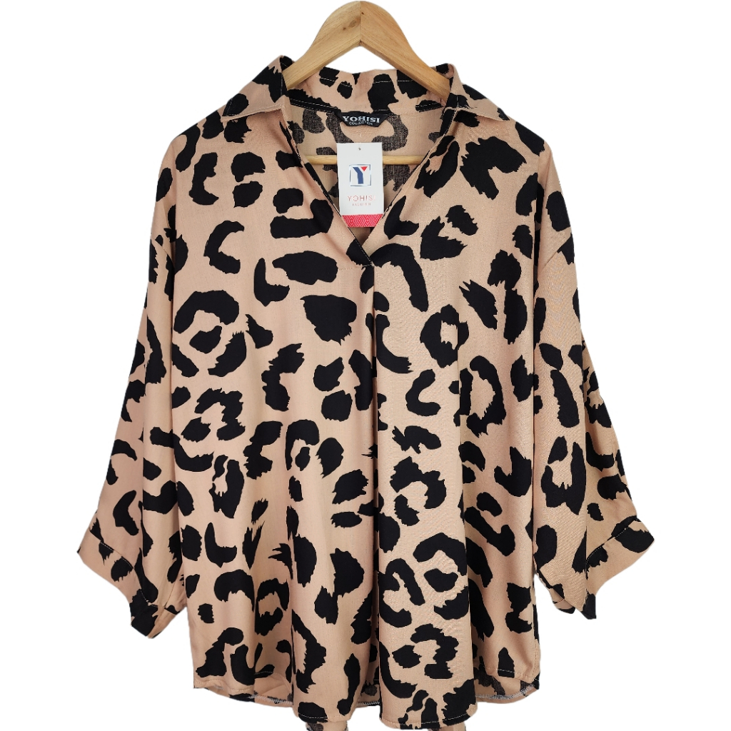 Atasan Blouse Wanita Oversize LD 110 120 130 CM Rayon Adem Motif Macan Leopard 4803#