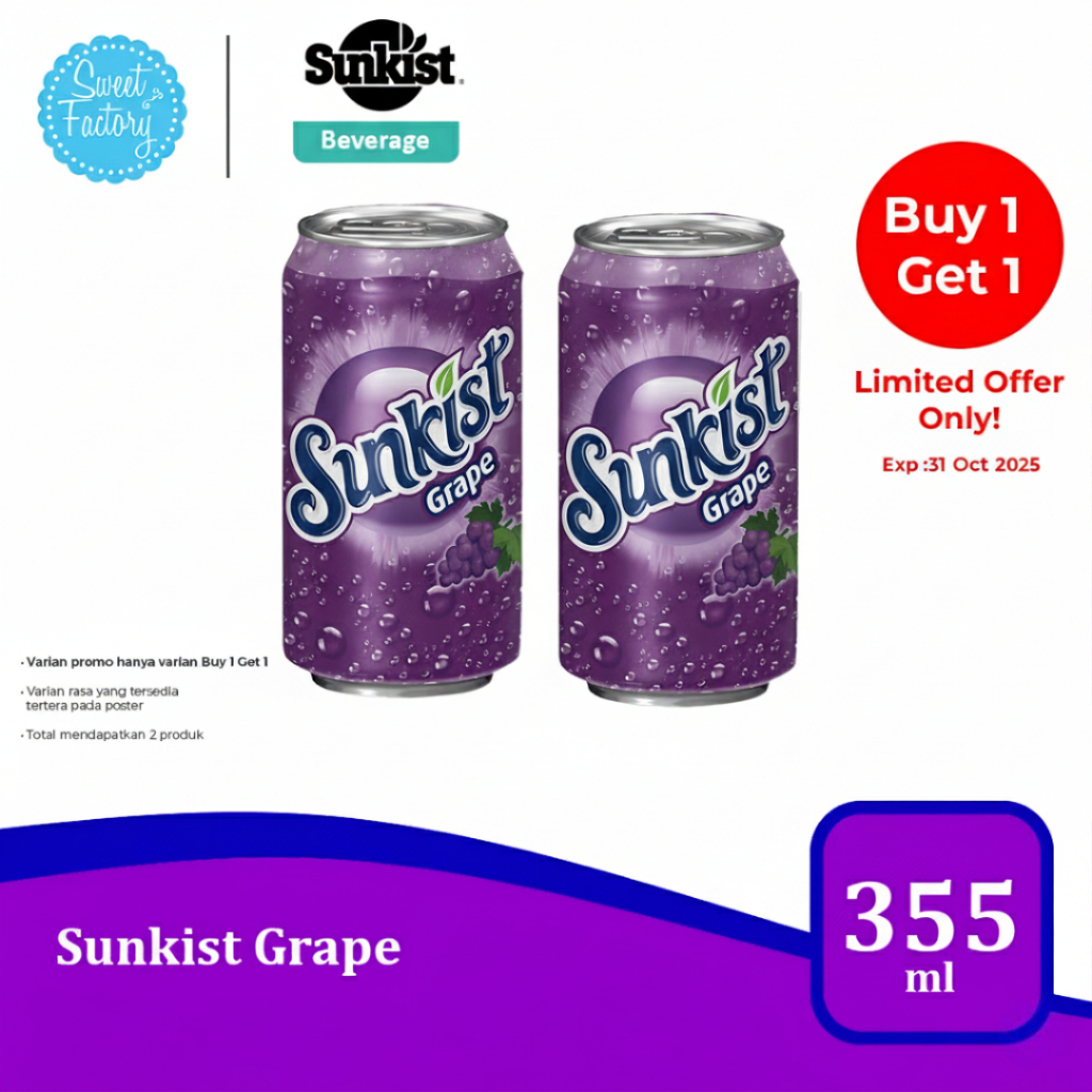 

Sunkist Soda Series – Minuman Bersoda Segar 6 Varian Rasa (355ml)