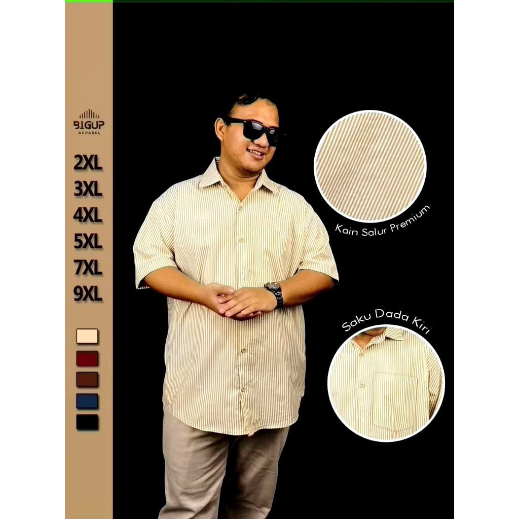 Kemeja salur pendek big size xxxl xxxxl kemeja pria jumbo premium 9xl