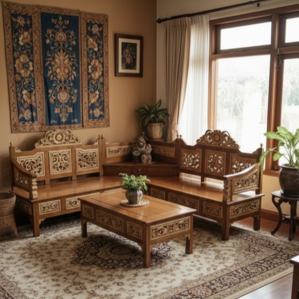 Kursi Sudut Mahkota Bagong Kursi Sudut Jati Kursi Ruang Tamu Kursi Sudut Ukiran Sudut Jati