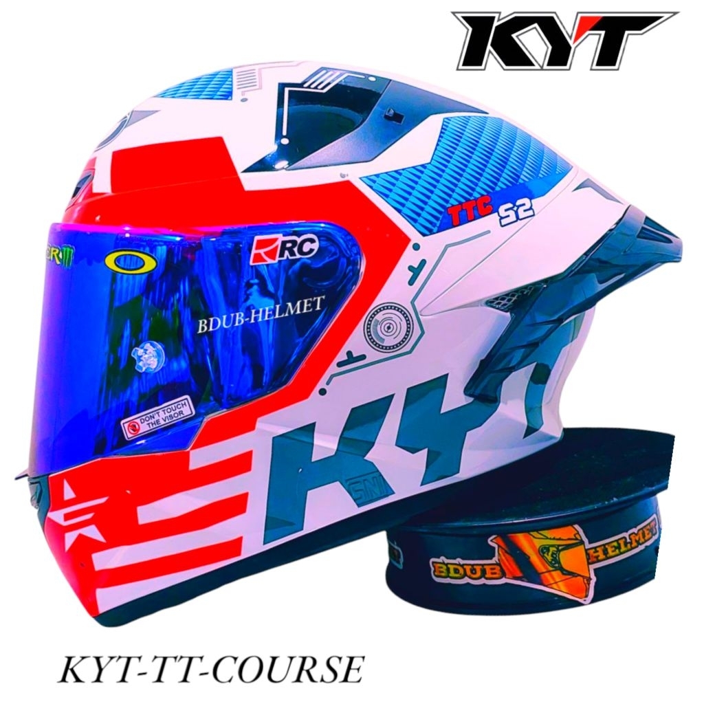 Helm KYT TT course Fulsage white red paket ganteng original KYT