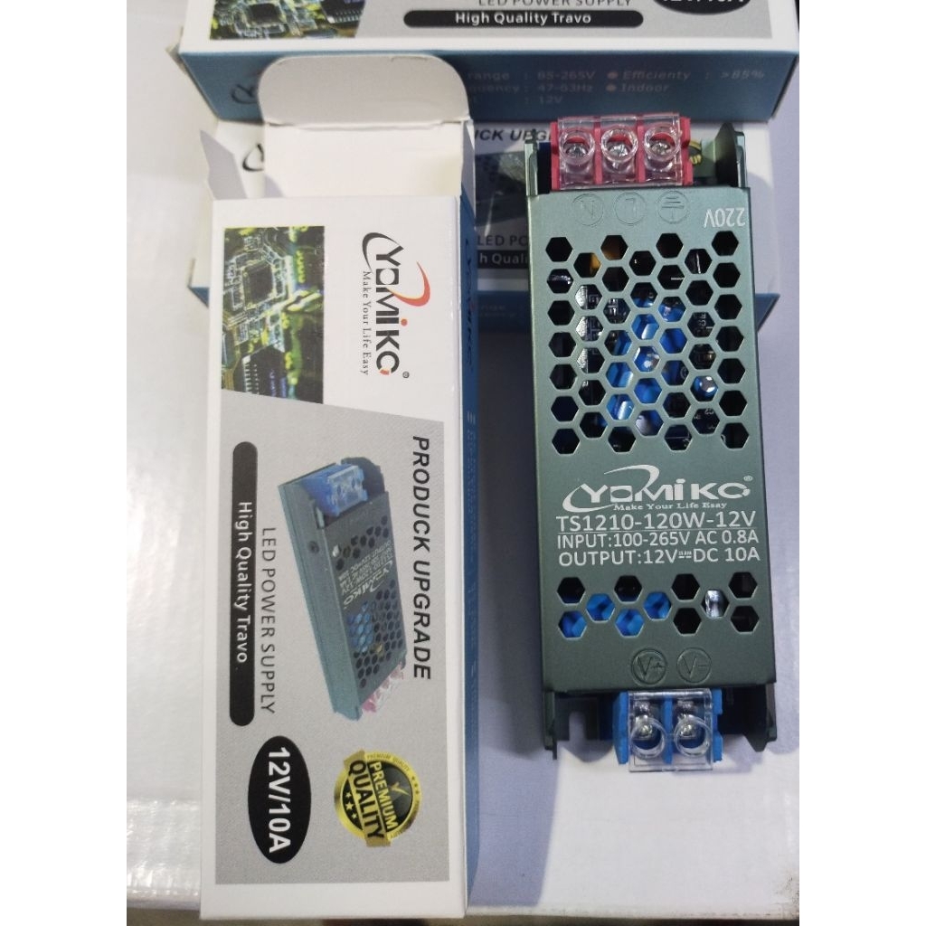 Ballast Travo Led 12v Yomiko 10A powersupply cctv led strip alumunium slim