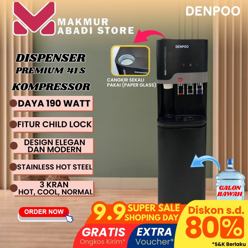 FREE ONGKIR DENPASAR KOTA - DENPOO DISPENSER PREMIUM 41 S KOMPRESSOR