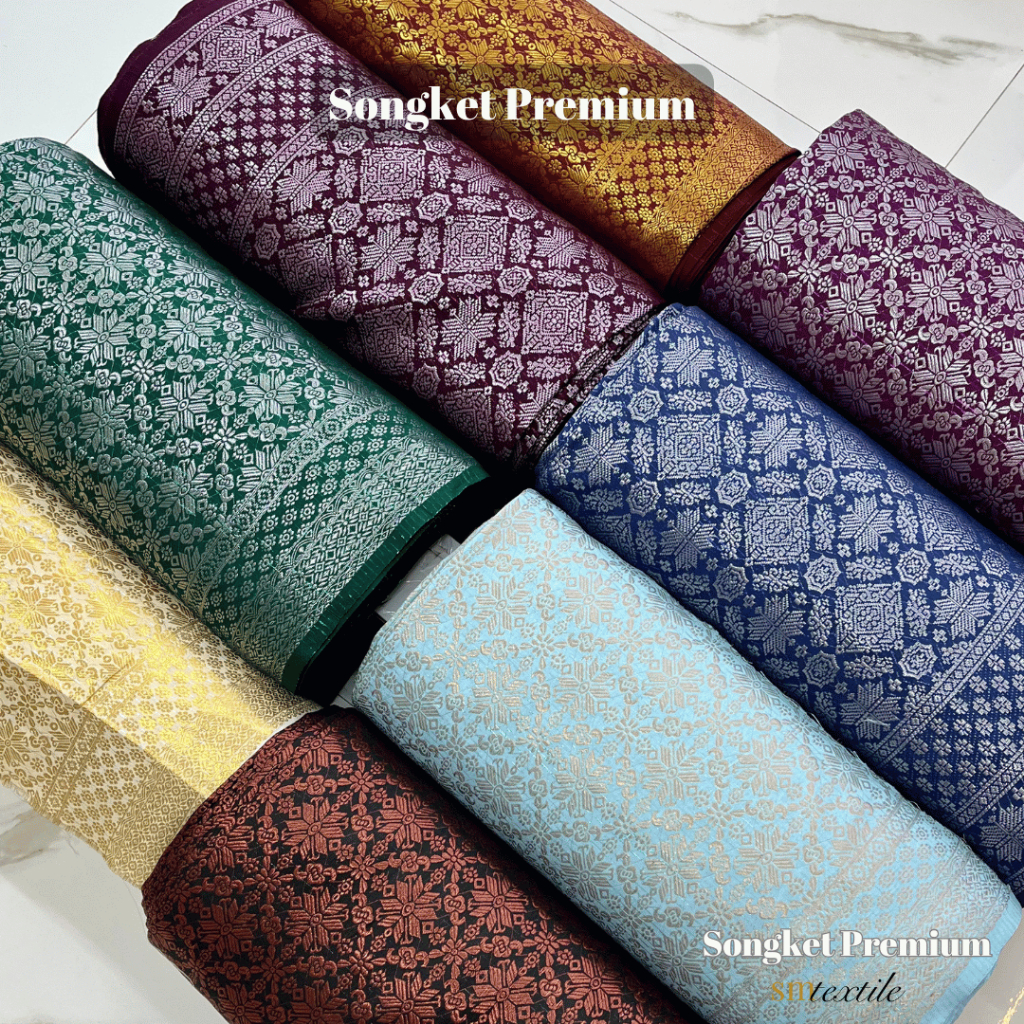 Kain Songket Premium Meteran | Bahan Batik Songket Gold SIlver