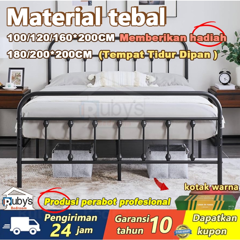 Tempat Tidur Besi 100/120/160/180cm Dipan Besi Ranjang  Divan Dipan Yang Tebal