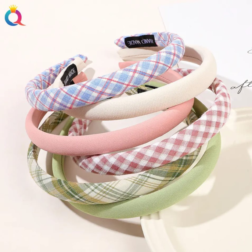 Bando wanita motif kotak polos ala korea