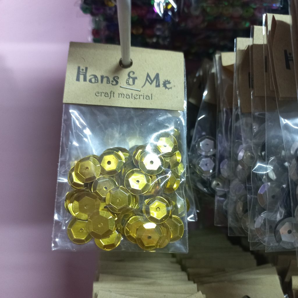 Payet / Manik Piring 10mm Emas Metalik - Emas Laser