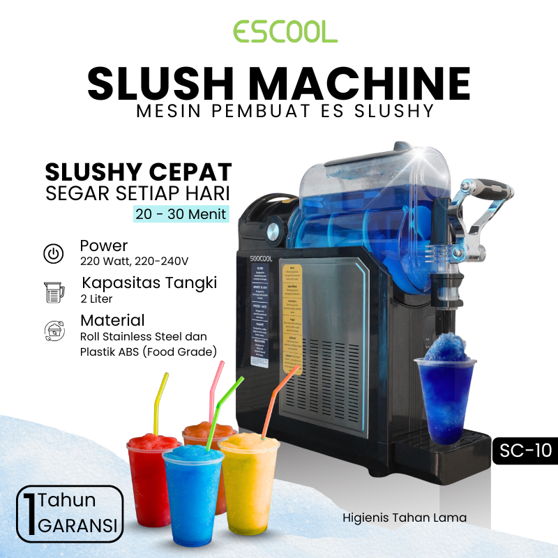 Slushy Machine SC-10 ESCOOL Mesin Pembuat Minuman Dingin 2L, Ice Slush & Cold Drink Maker