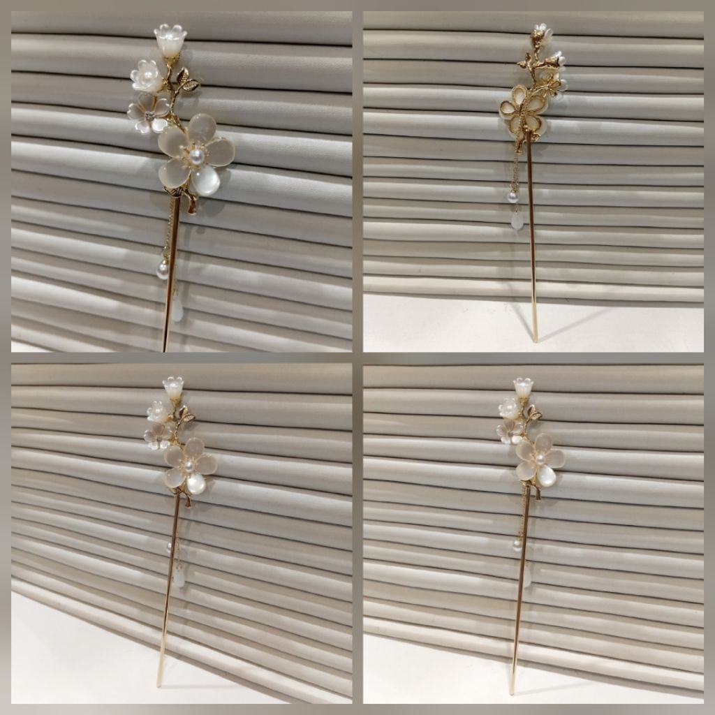 cucuk konde bunga sakura putih modern untik sanggul / aksesoris sanggul / aksesoris rambut / cucuk k