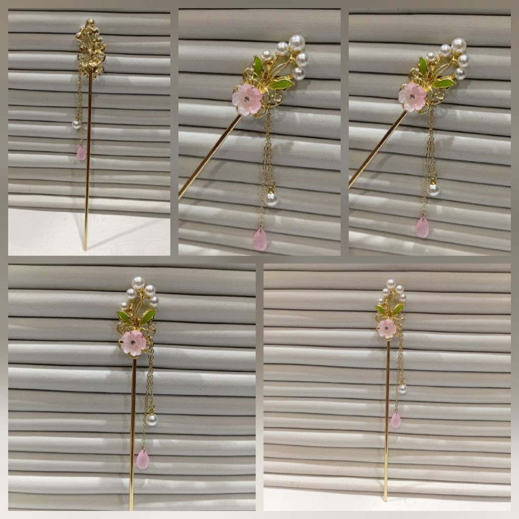 cucuk konde cina bunga sakura pink kecil untuk sanggul / aksesoris sanggul / aksesoris rambut / cucu