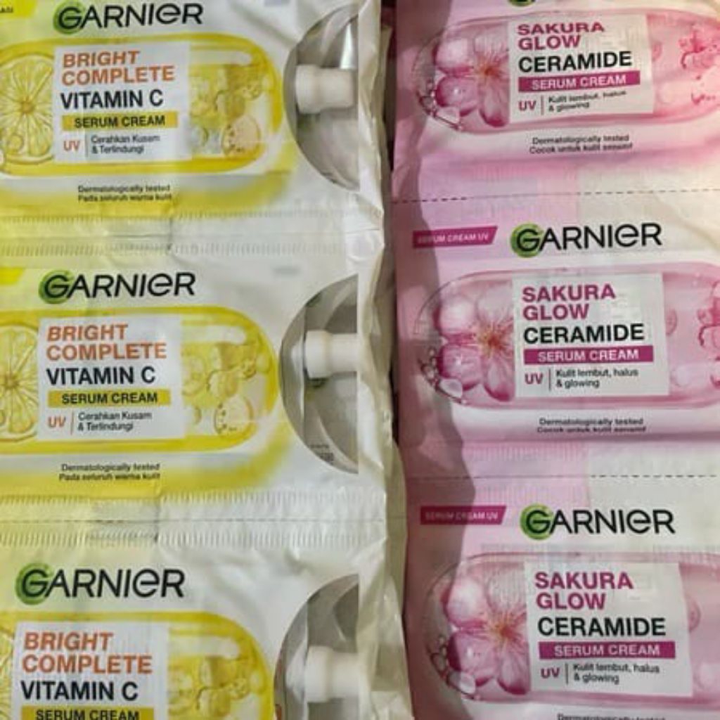 Garnier Bright Serum Cream UV 7ml rencengan ( 1 renceng isi 12 sachet )