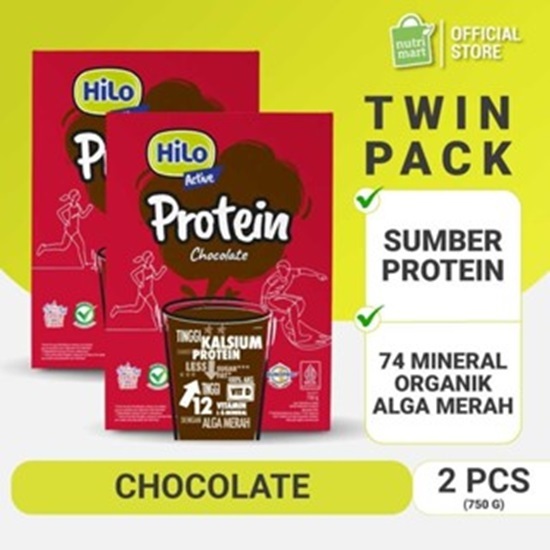 Twin Pack - HiLo Active Chocolate 750 gram dengan Alga merah - Susu Tinggi Kalsium Lebih Rendah Lema